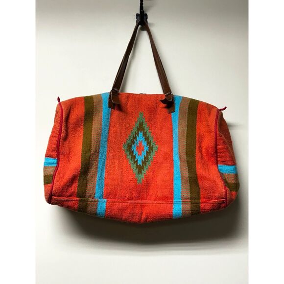 Z&L EUROPE Cotton/Genuine Leather Kilim Duffle Bag, Southwest, Large Size - Picture 1 of 13